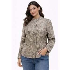 Chico’s Textured Croc-Effect Jacket Neutral Taupe Size 2 (M/L)